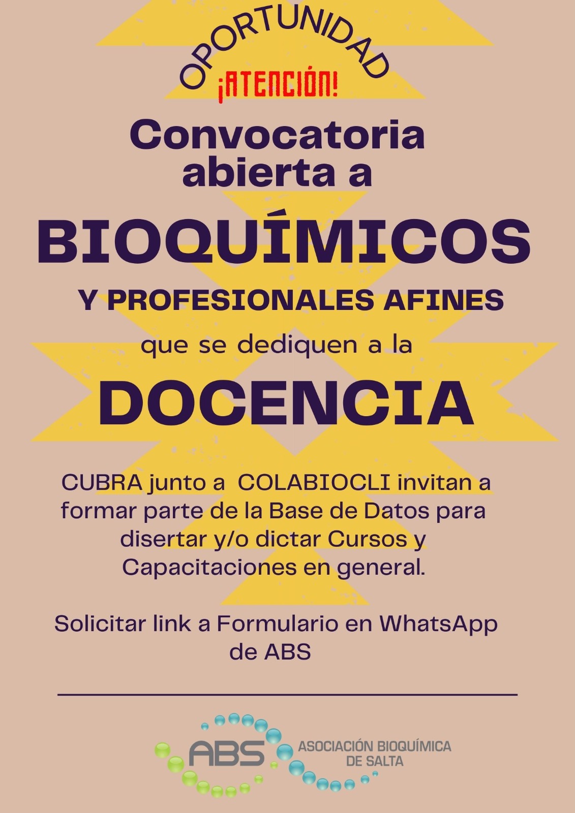 ¡CONVOCATORIA BIOQUÍMICOS!